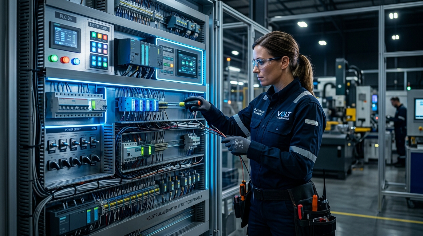 Licensed Master Electrician working on a commercial breaker panel in Massachusetts